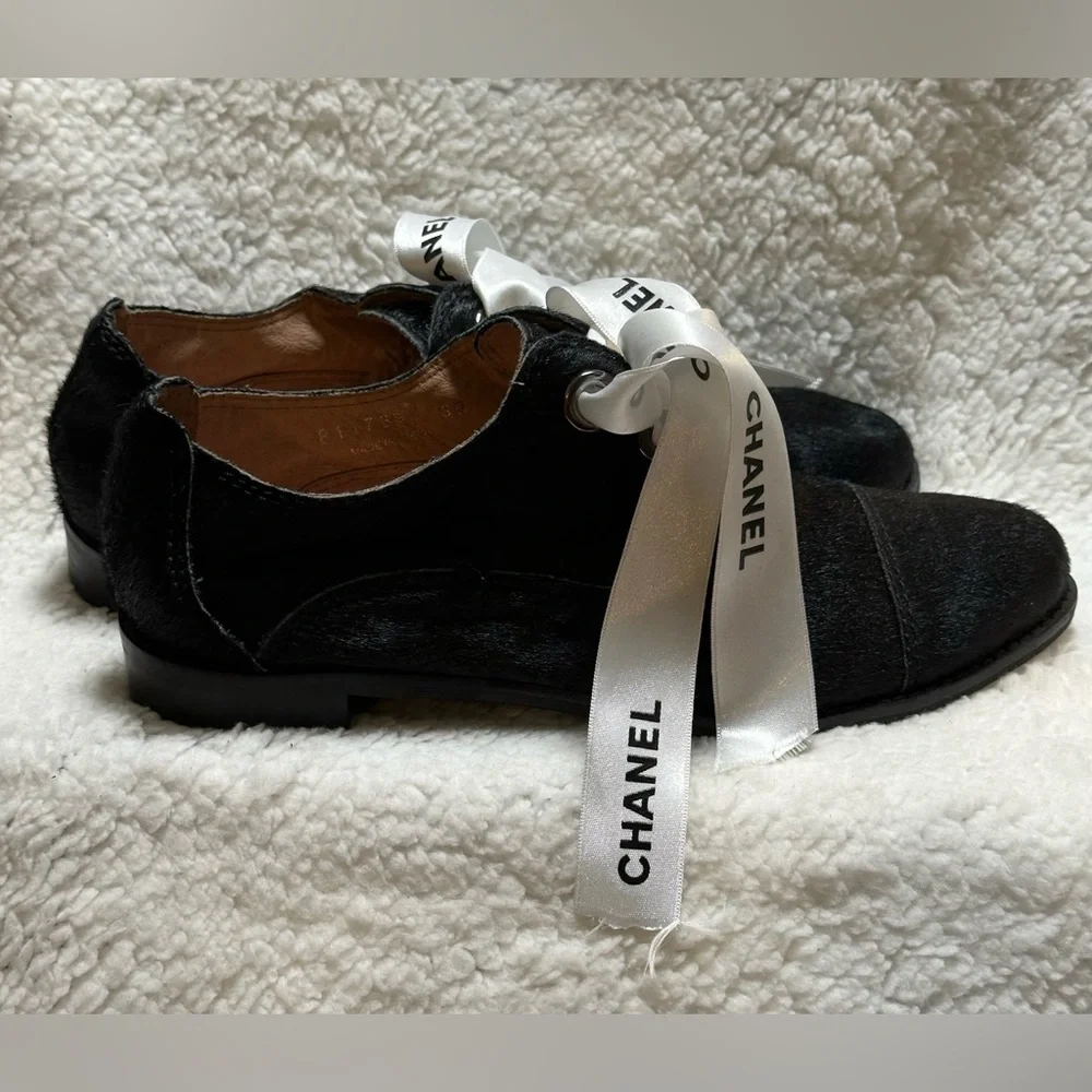 All Black Brand Cowman Lace Up Oxfords Shoes Sz39 w/Authenticate CHANEL Ribbons - Picture 4 of 9